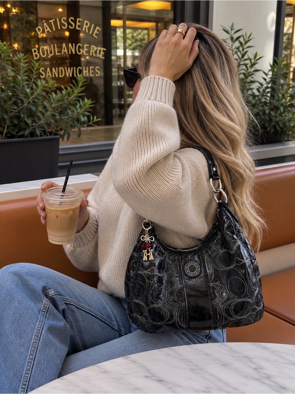 Vintage Coach Black Patent Signature Hobo Shoulder Bag Y2K